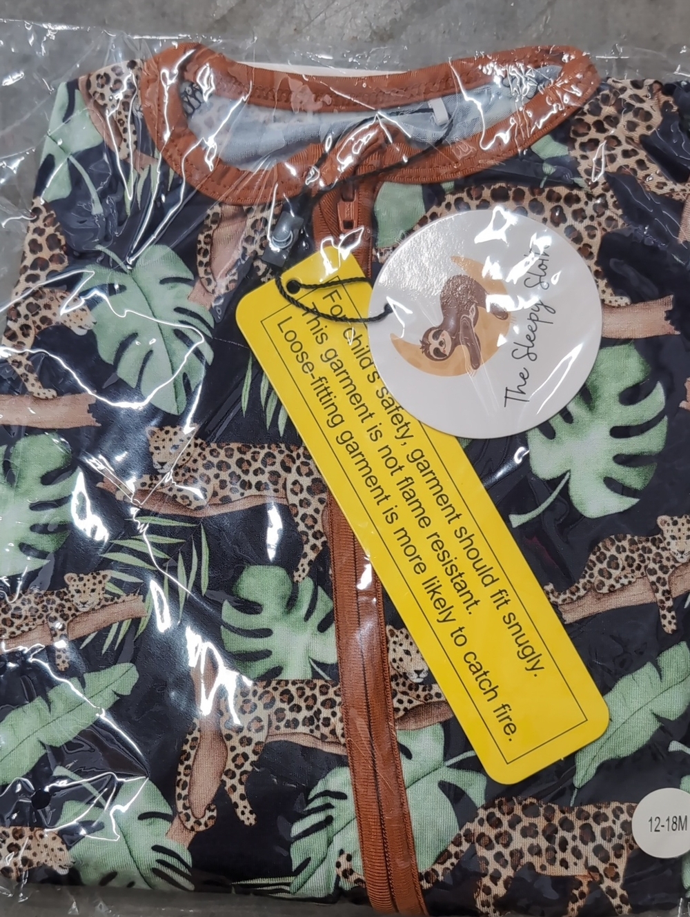 The Sleepy Sloth Sack Baby One-Piece in Black with Jungle Print- 12-18M